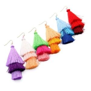 NWT 5 Pairs of Multicolored Tassel Dangle Drop Earrings - Red Blue Purple Orange